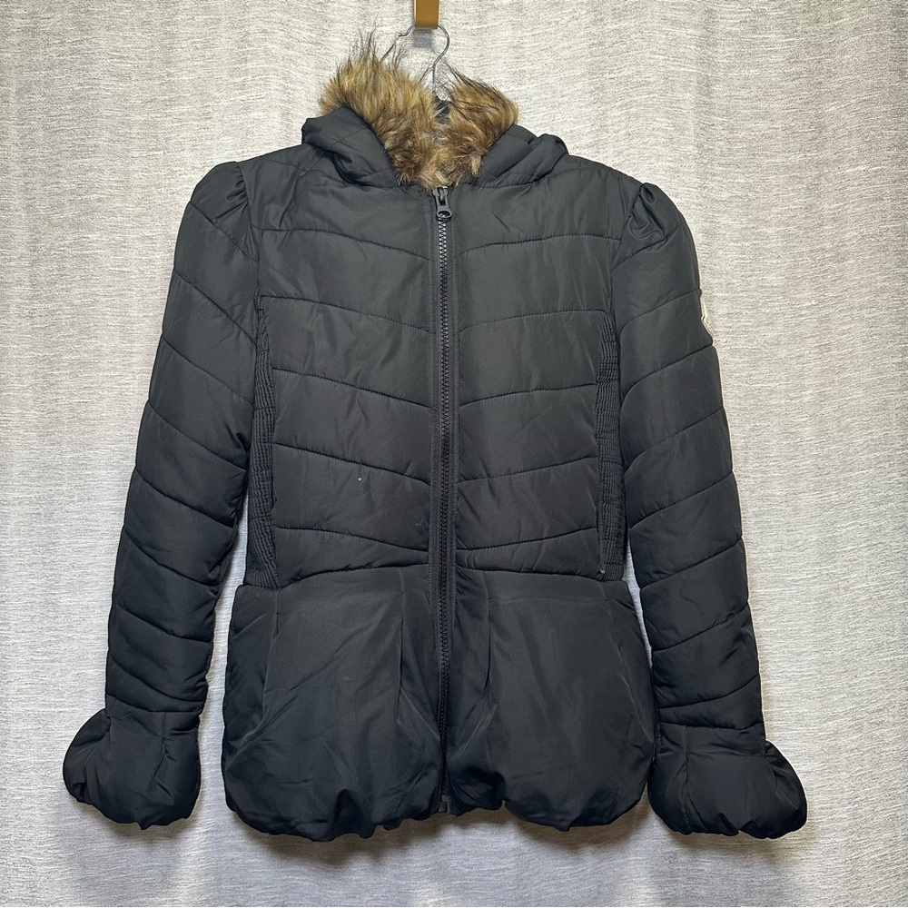 Chiara Forthi Milano Women's Black Puffer Jacket with Faux Fur Trim 40